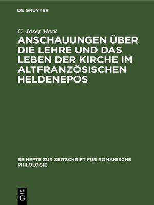 cover image of Anschauungen über die Lehre und das Leben der Kirche im altfranzösischen Heldenepos